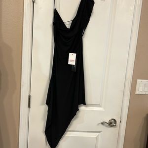 Black spaghetti strap form fitted dress